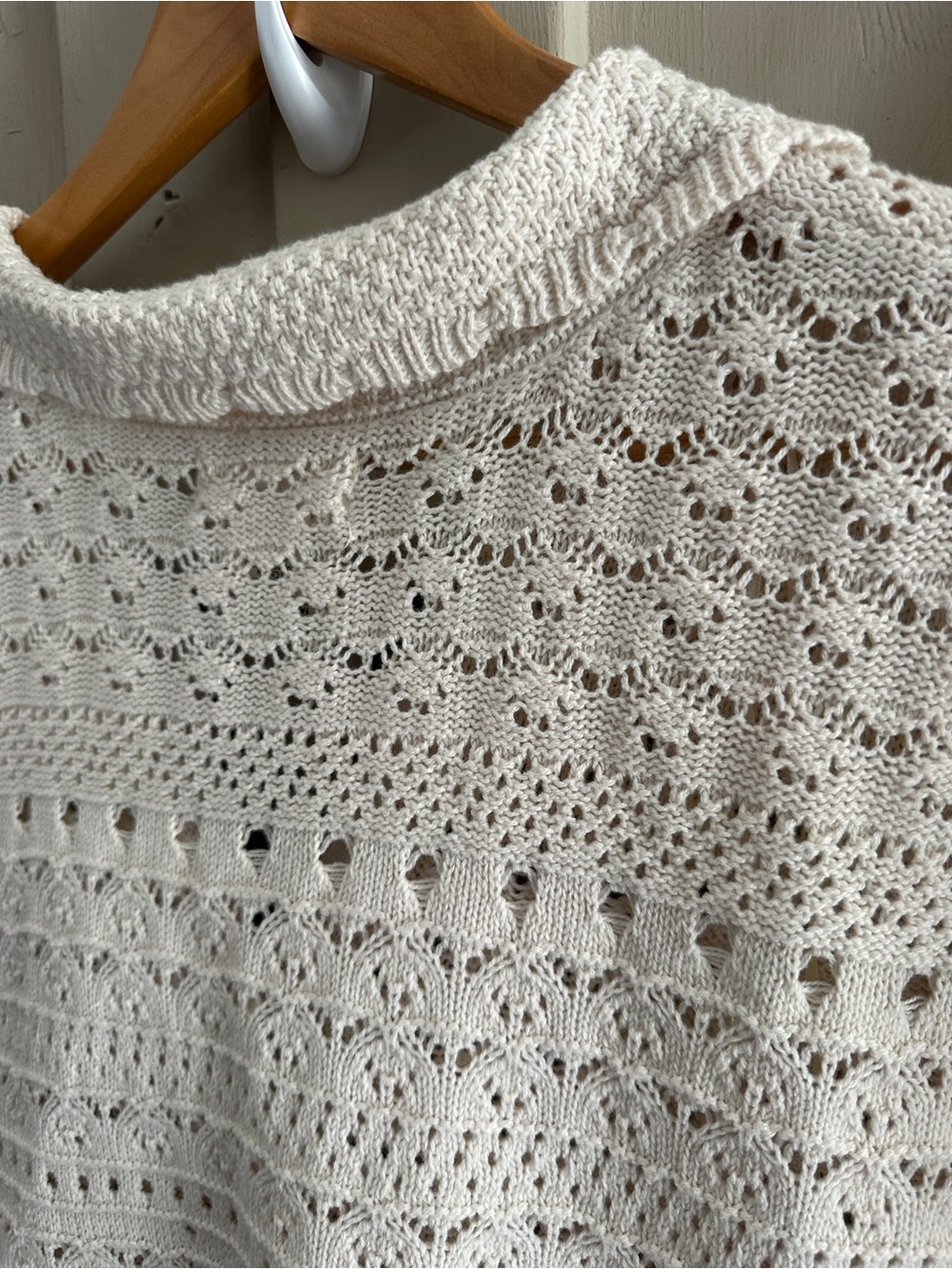 Jessica Simpson Crochet Knit Button Front Sweater Top Ivory Medium Boho - Picture 8 of 11